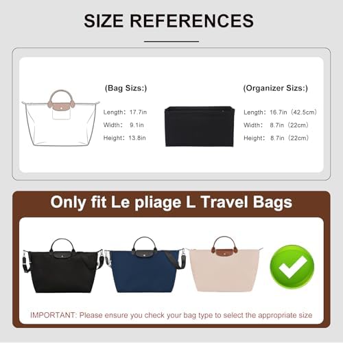 Tote Bag Organizer Insert for Longchamp LePliage L Travel Bag - Image 2