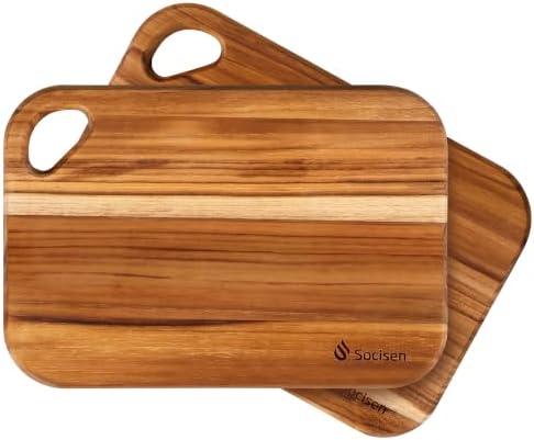 Socisen 2-Pack Small Teak Cutting Boards, 8.6" Mini Wood Charcuterie Board by Socisen