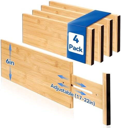 4 Pack 6" Deep Bamboo Drawer Dividers, 17-22" Expandable Kitchen Organizers by Leaforylife