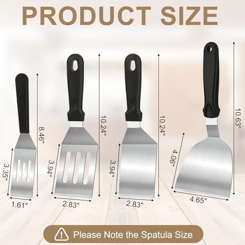Stainless Steel Spatula Set 4 Pcs, Solid & Slotted Turner - Image 7