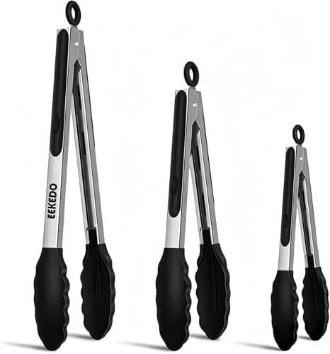 Kitchen Tongs with Silicone Tips, Tongs by EEKEDO