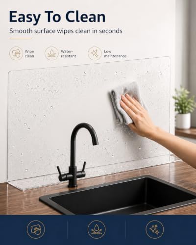 PRETYZOOM Kitchen Sink Splash Guard, Tall Clear Acrylic Water Barrier - Image 5