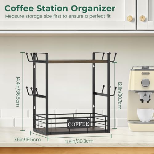 EsLuker.ly Coffee Mug Cup Holder Tree Bar Station Organizer, 2 Tier Brown - Image 2