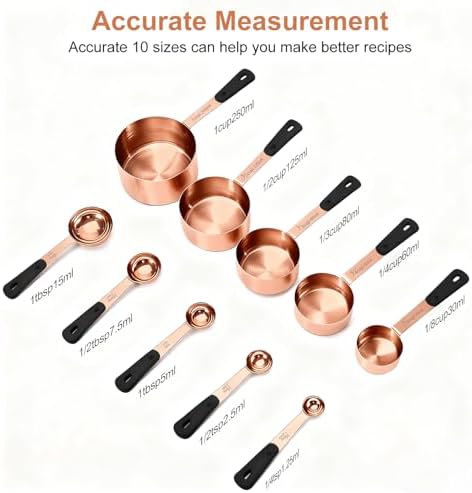 Bopei 10-Pcs Stainless Steel Measuring Cups & Spoons Set, Rose Gold - Image 2