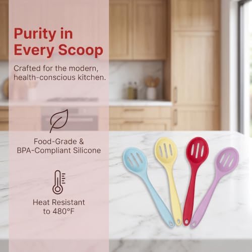 Small Silicone Slotted Spoons for Cooking, Heat Resistant Kitchen Serving Spoon - Image 3