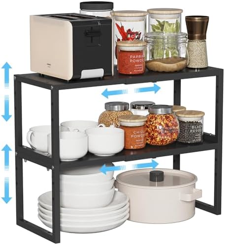 2 Pack Expandable Kitchen Cabinet Shelves Organizer, Heavy Duty Metal Shelving by Cidaziya