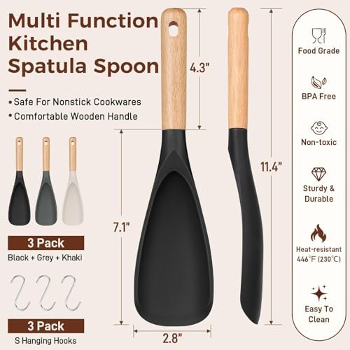3 PACK Cooking Spoon Spatula for Nonstick Cookware, Heat Resistant Silicone - Image 6