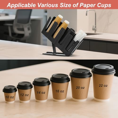 Paper Cup and Lid Holder with Straw Organizer, 4 Compartment Adjusting - Image 2