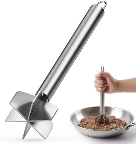 Meat Masher, 6 Blade Stainless Steel Ground Beef Chopper Kitchen Tool by UNAYMIDY