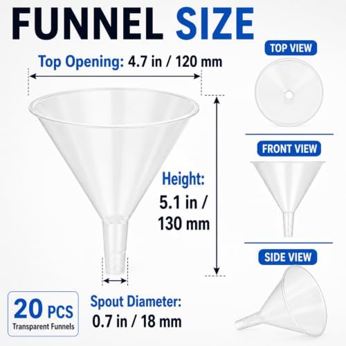 CYEAH 20 Pack Clear Plastic Funnels, 4.7 Inch Wide Mouth Funnels - Image 2