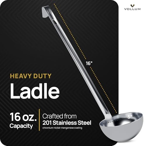 Vollum Stainless Steel Soup Ladle – Heavy Duty One-Piece 16 oz - Image 2