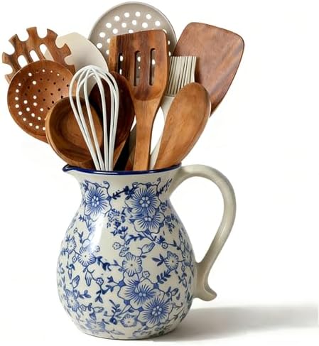 6.1" Blue & White Ceramic Farmhouse Utensil Holder by ESSGUO