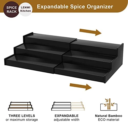 Lenwi Spice Rack Organizer for Cabinet, 3 Tier Expandable Bamboo Spice Storage - Image 4