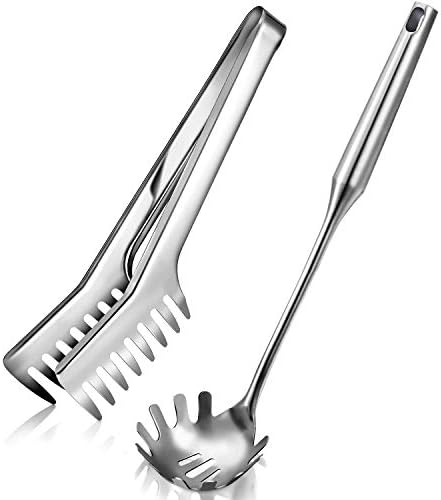 Patelai Stainless Steel Spaghetti Spoon and Pasta Tongs Set, Long Handle Noodle by Patelai