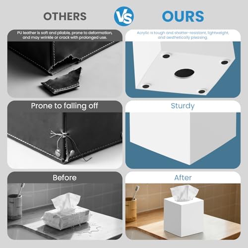 2 Pack Tissue Box Cover, Square Plastic Tissue Holder Non-Slip Base - Image 6