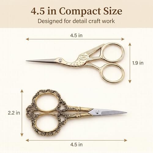 BIHRTC Gold Vintage Plum Blossom Scissors and Classic Crane Design Sewing - Image 3