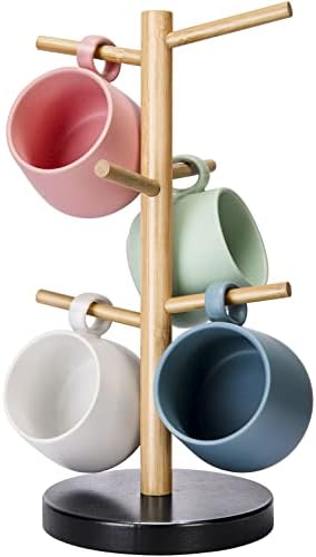 Wisuce Coffee Mug Holder with 6 Hooks, Bamboo Mug Tree Stand by Wisuce