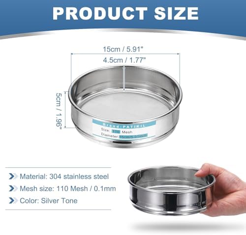 PATIKIL 110 Mesh Lab Sieve, 5.9" Diameter Sifting Screen 304 Stainless Steel - Image 2