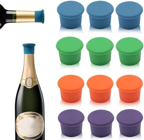 12 PCS MultiColor Silicone Wine Stoppers, Reusable Sparkling & Champagne Corks by Unknown