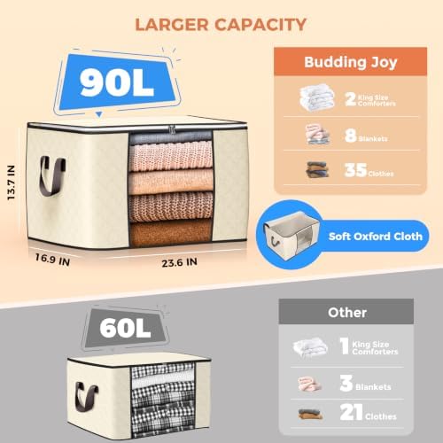 90L Large Storage Bags, 4 Pack Clothes Storage Bins Closet Organizers - Image 2