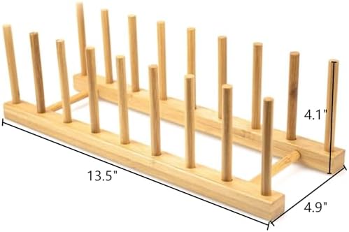 Lawei 4 Pack Bamboo Dish Drying Rack, Plate Rack Stand Pot Lid Holder, Dish - Image 2