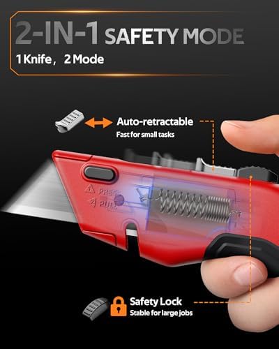 VOTREK® Box Cutter Utility Knife, Retractable Box Cutter, Heavy Duty Safety - Image 2