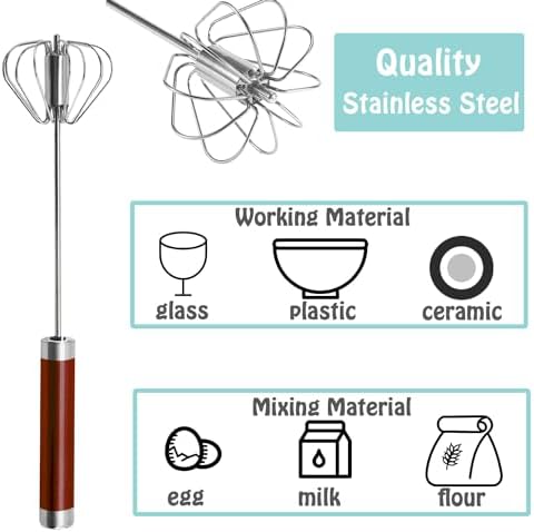 Semi-automatic Whisk, Stainless Steel Egg Beater, Hand Push Rotary Whisks Mixer - Image 3
