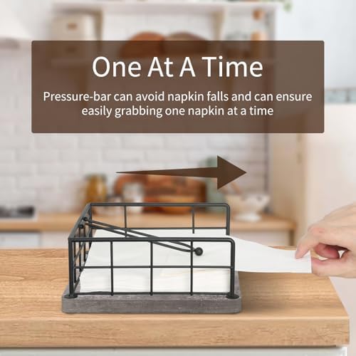YINMIT Flat Napkin Holder for Table Wood, Rustic Metal Square Napkin Holder - Image 2