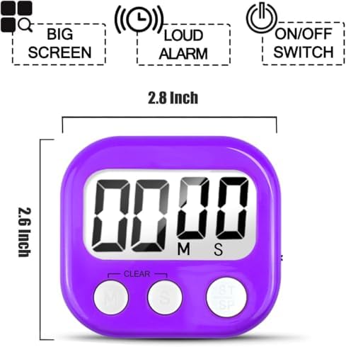 AOUCE Digital Kitchen Timers for Cooking, Timer for Kids 6 Pack Purple - Image 5