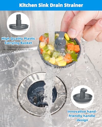 Hibbent 3 in 1 Kitchen Sink Drain Strainer and Stopper Combo, Chrome Stainless - Image 2