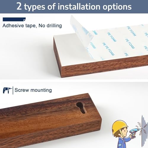 Dmore magnetic knife holder for wall—with 2 hooks, No Drilling 16 Inch walnut - Image 4