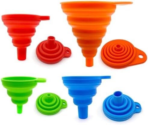 Collapsible Silicone Kitchen Funnels, 4 Pack Food Grade Foldable Funnel Set by Unknown