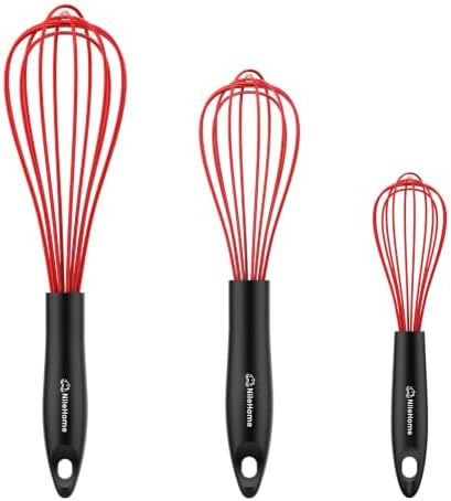 NileHome Silicone Whisk Set 8" 10" 12" Kitchen Whisk Red by NileHome