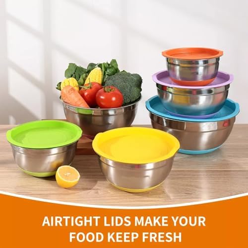Mixing Bowls with Lids 6 Piece, Stainless Steel Nesting Bowls Set - Image 5