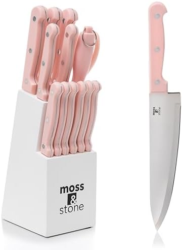 Moss & Stone Pink 14 Pcs Kitchen Knife Set by Mossstone