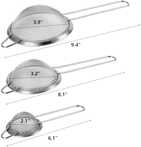 3 Pcs Fine Mesh Strainers with Handle, Stainless Steel Sifter Metal Strainer Set - Image 3