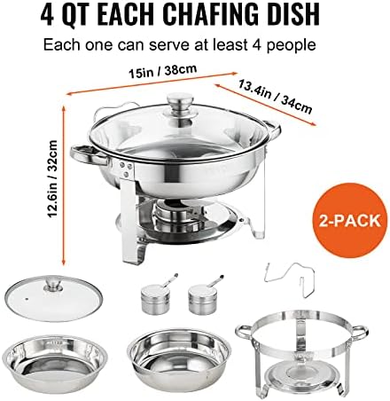 VEVOR Chafing Dish Buffet Set, 4 Qt 2 Pack, Stainless Steel Chafer, Round - Image 3