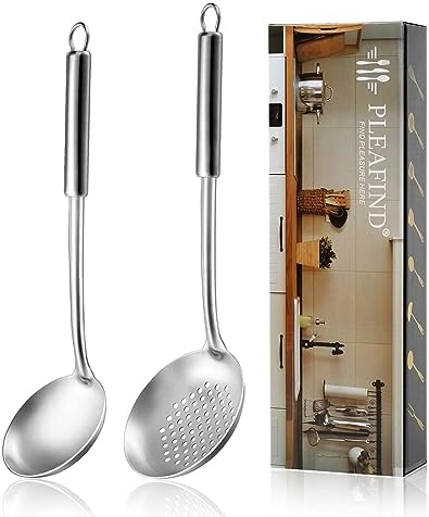 Pleafind 2-Pcs Ladle and Slotted Spoon, Soup Ladle and Strainer Spoons by Pleafind