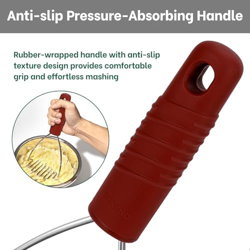 Beneno Ergonomic Soft Grip Stainless Steel Potato Masher - Image 3