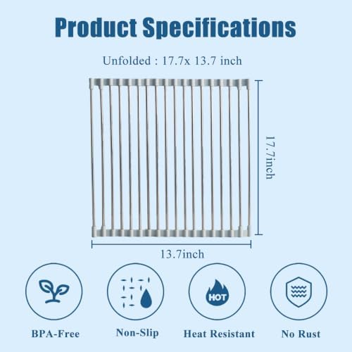 Roll Up Dish Drying Rack Over Sink, Use 304 Stainless Steel, 17.7"x15.7" - Image 6