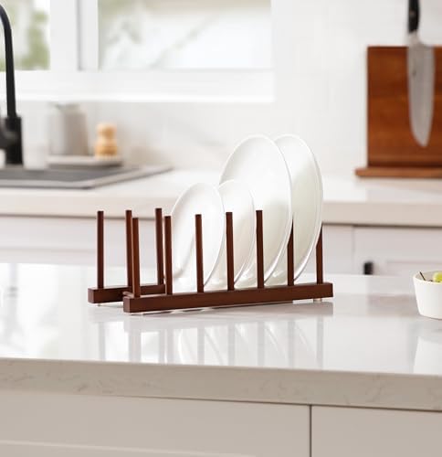 HBlife 2 Packs Teak Wooden Dish Drying Rack Kitchen Plate Organizer Holder - Image 7