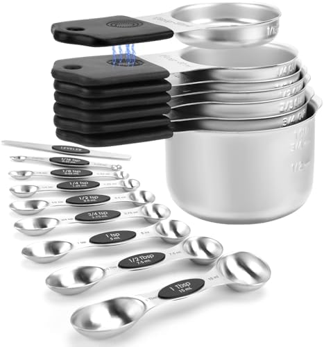 Magnetic Measuring Cups and Spoons Set-Heavy Duty 304 Stainless Steel by HOUJIP