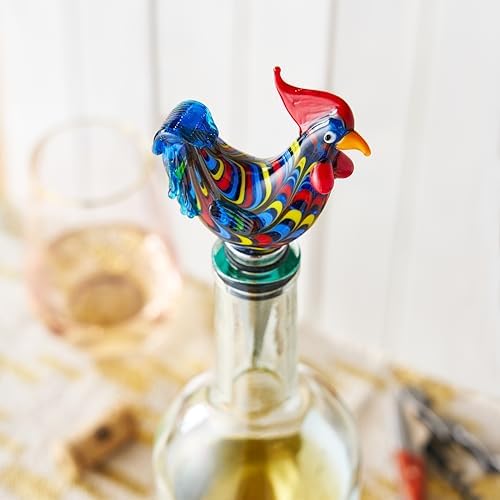 Twine Rooster Bottle Stopper, Glass Rooster Wine Bottle Stopper, Keep Wine Fresh - Image 4