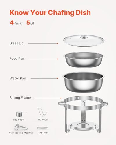 VEVOR Chafing Dish Buffet Set, 5 Qt 4 Pack, Stainless Steel Chafer - Image 6