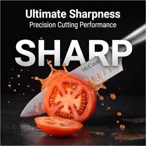 McCook Knife Set Sharp Kitchen Knife Block Set w Built-in Sharpener - Image 5