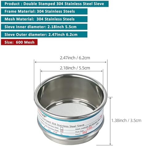 2.36" Full 304 Stainless Steel Mini Lab Sieve, 600 Mesh - Image 2