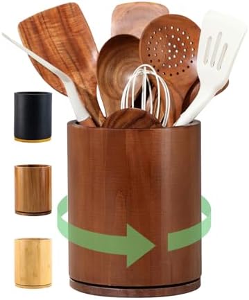 Walnut Utensil Holder, 360° Rotating 7.3 in Kitchen Organizer by Unknown
