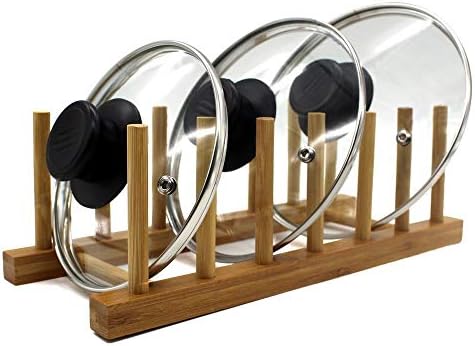 INNERNEED Bamboo Wooden Dish Rack, Vertical Plate & Lid Organizer - Image 4