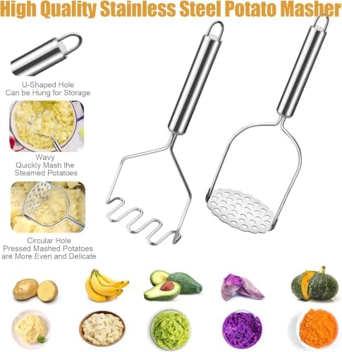 2 Pcs Potato Smasher, Mashed Potato Masher, Stainless Steel Masher Kitchen Tool - Image 2