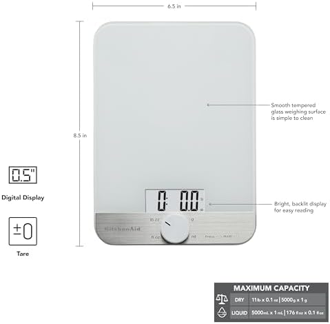KitchenAid KQ908 Glass Surface 11 Pound Capacity Digital Kitchen and Food Scale - Image 2